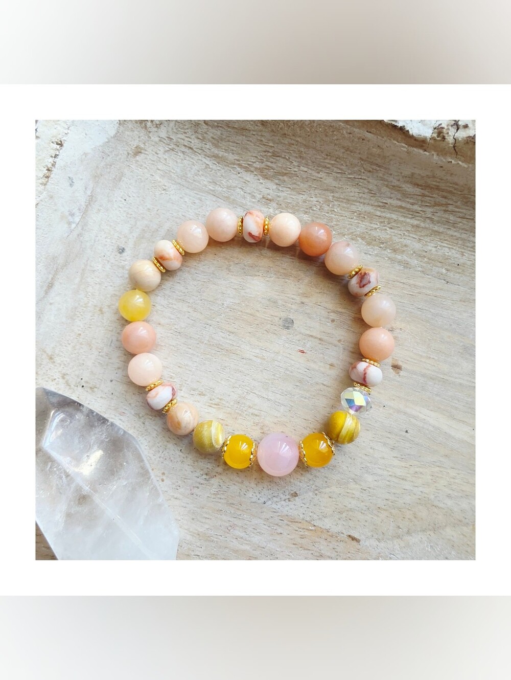 Yanyuan Agate and Peach Aventurine Beaded Stretch Bracelet
